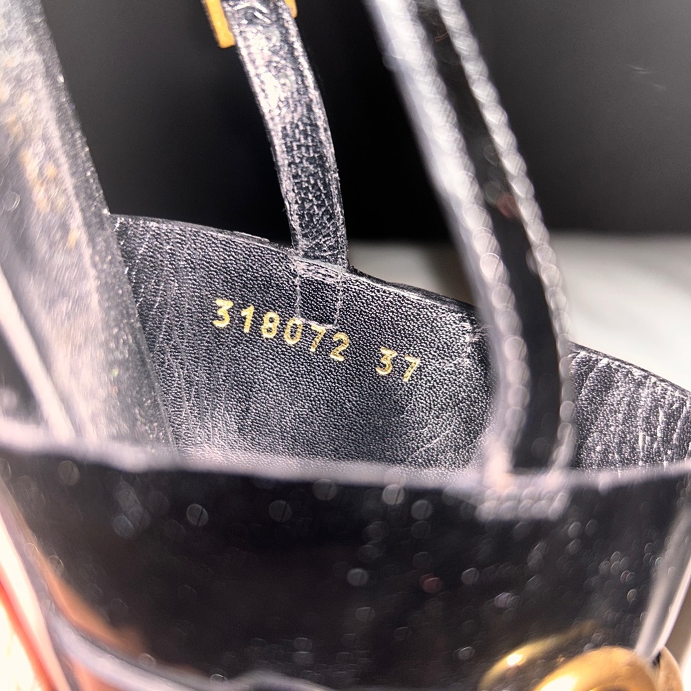 Gucci Black Patent Leather Gold Horsebit Slingback Sandals - Picture 8 of 8
